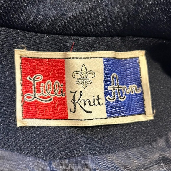 VTG Lilli Ann Knit Jacket Girls Size 16 Blue White Piping Button Up Mod Retro - Picture 7 of 8